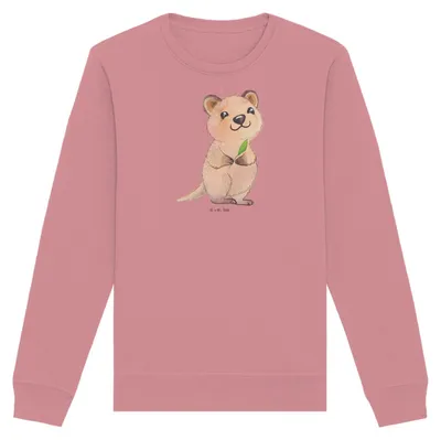 Produktbild von Mr. & Mrs. Panda Baumwoll Pullover Quokka Happy Größe L - Canyon Pink - Geschenk, Pulli, Verschieben, Bio, Niedliches Tier, Lustige Sprüche, Sweater, Dinge Erledigen
