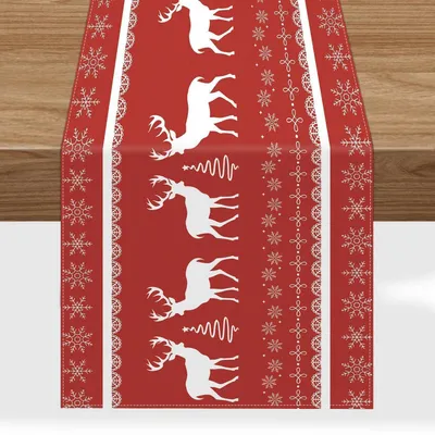 Obrázok produktu pre Vianočná dekorácia na stôl, motív: sob, snehové vločky, rozmer 35 x 183 cm, materiál: polyester
