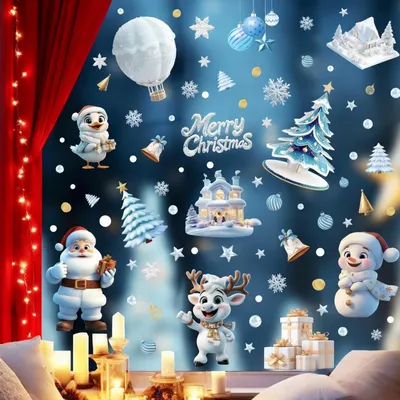 Image de Décorations de fenêtre pour Noël, 9 pièces, autocollantes, réutilisables, blanches