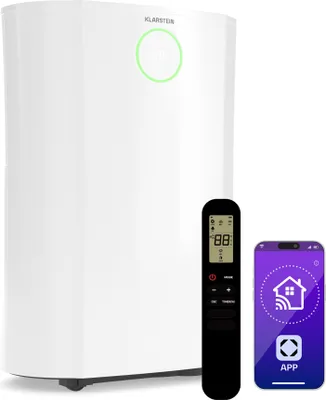 Image de Klarstein DryFy ProConnect 16L Déshumidificateur Smart, Wi-Fi, 24h Minuterie, Silencieux, Filtre Charbon Actif, Réservoir 2.5L, Portable, Pour Maison/Bureau, Pièces Jusqu'à 24m², Blanc