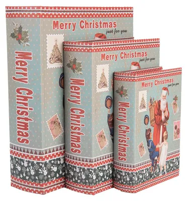 Image de Clayre & Eef Boîte de rangement 3 livres 27 /22 /17 cm Bleu Bois Père Noël