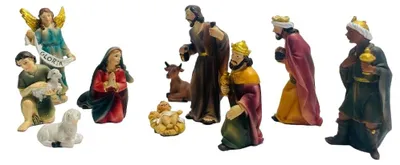 Productafbeelding van Set van 11 traditionele kerststalfiguren - ongeveer 8 cm