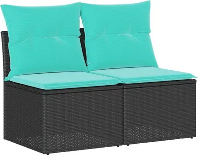 Produktbild von 2-tlg. Garten-Sofagarnitur mit Kissen Schwarz Poly Rattan