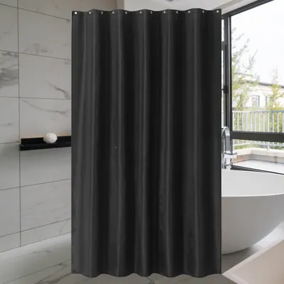 Image de Rideau de douche en tissu anti-moisissure, imperméable, lavable Tissu polyester Rideau de baignoire, avec 12 anneaux de rideau de douche(Noir,180 x 200CM )