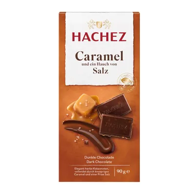 Produktbild von Hachez Caramel und ein Hauch von Salz Dunkle Schokoladentafel 90g