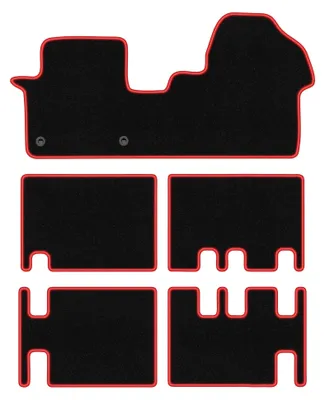 Image de Tapis de sol en moquette pour Citroen Jumpy III 2018- (3 rangées de sièges) – jeu 4 pièces, noir/rouge, sur mesure – Wielganizator CARLUX