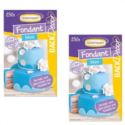 Produktbild von BackDecor Fondant blau, 2 x 250 gr | 100% Vegan | Palmölfrei | Reißfest
