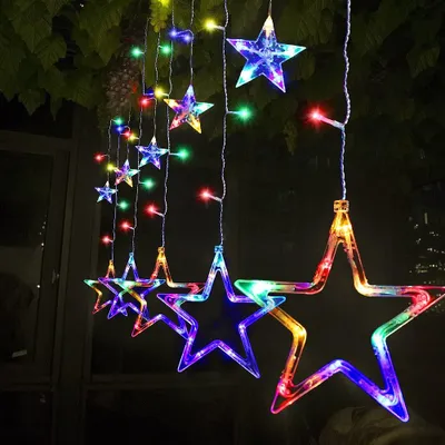 Imagen del producto de SALCAR, cortina de luces LED de 2m x 1m para ventanas, decoración navideña, cadena de 12 estrellas, apta para interiores y exteriores, iluminación para ventanas con 8 modos y función de memoria, colorida, tamaño 2*1m