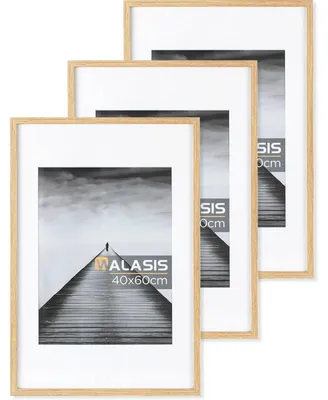 Zdjęcie produktu dla Zestaw 3 ram obrazowych o wymiarach 40x60 cm, drewniane, z paspartu, z plexiglasem, kolor naturalny