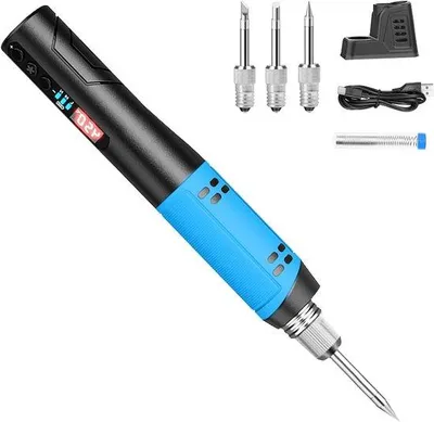 Produktbild von Handsoldeerboutset mit 1500mAh-Akku und Temperaturoberwachung bis 450°C - 8W schnelles Aufheizen - tragbare drahtlose Set für Anfänger und Profis (3 Schweißstellen blau)
