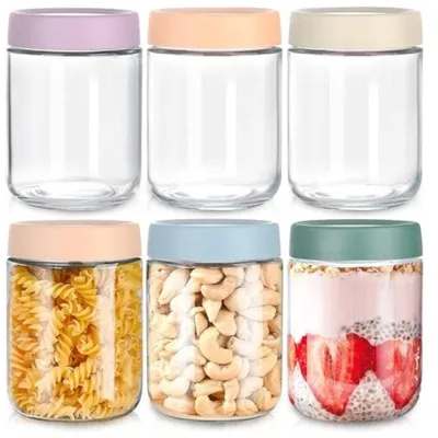 Produktbild von PromoHome® Set von 6 Glas-Aufbewahrungsgläsern mit luftdichten Deckeln 500 ml – für Haferflocken, Joghurt, Snacks, Kräuter und Reste