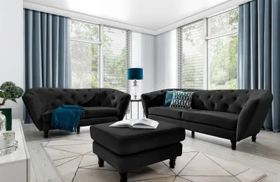 Produktbild von Sofaset Designersofas CHARLOTTE 3-2-1 in Stoff Matt Velvet Schwarz