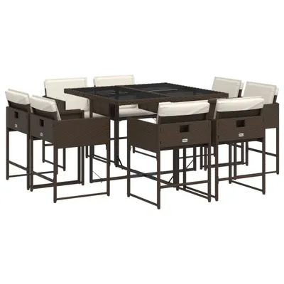 Obrázok produktu pre vidaXL 9-dielny záhradný jedálenský set s vankúšmi Brown Poly Rattan