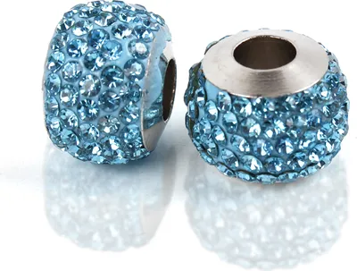 Produktbild von Großloch Spacer Charm Perlen Rondelle Stassperlen glitzernd 12 mm, 10 Stück, Blau hell