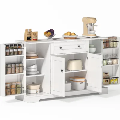 Produktbild von Anrichte Modern Küchenbuffet Mehrzweckschrank Beistellschrank mit Viel Stauraum Türregale mit Schutzgeländern, Wandhalterung für Anti-Kipp Funktion