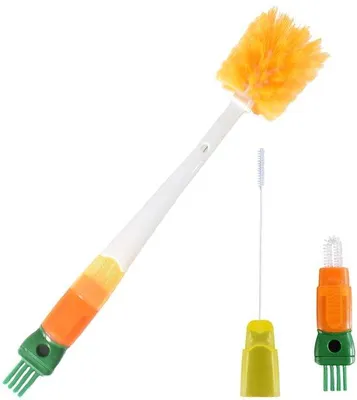 Productafbeelding van Ibenzoa® 5-in-1 flessenborstel, 37 cm – ergonomische handgreep, nylonborstels, 5 borstelkoppen, 5 cm reinigingsoppervlak, geschikt voor glazen, thermosflessen en drinkflessen
