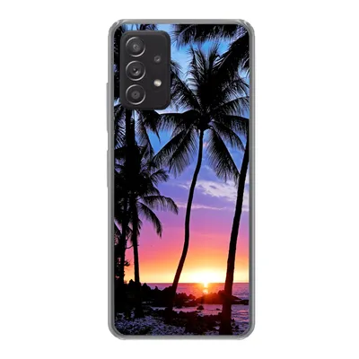 Produktbild von MuchoWow® Handyhülle Schutzhülle Hülle für Samsung Galaxy A33 5G Eine Silhouette von Palmen während eines Sonnenuntergangs auf Hawaii Silikon Softcase Handy Hülle - Kartenhalter