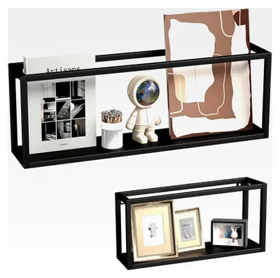 Produktbild von Wandregal 2er-Set aus Stahl, Wandboard, Regalbrett für Küche und Wohnzimmer, Schwarz