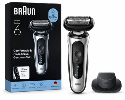 Produktbild von Braun Series 6 62-S1000S, Elektrorasierer, Rasierapparat, Folienschaber, Schwarz, Blau, SensoFlex, SensoFoil, Tasten, LED, Akku