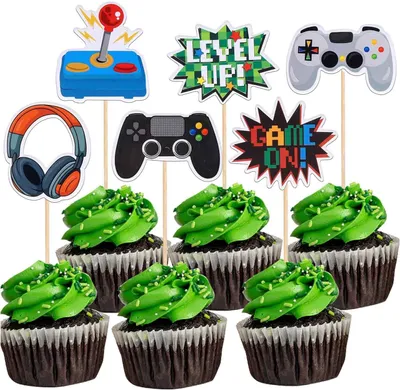 Produktbild von 36 Stück Videospiel Tortendeko - Glitzernde Geburtstagsküche für Jungen: Cupcake Topper, Gaming-Thema Dekorationen für Kindergeburtstag und Spiel-Thema Party-Veranstaltungen