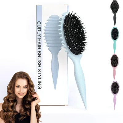 Produktbild von Haarbürsten-Set, Lockenbürste mit Wildschweinborsten, professionelle Haarbürste zum Formen, Kämmen und Trennen von Locken