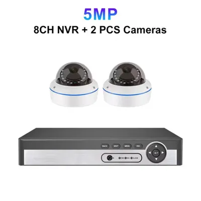 Obrázok produktu pre MISECU 8CH POE Dome bezpečnostný kamerový systém, rozlíšenie 5 MP, nočné videnie do 25 m, žiadny, 8-kanálový NVR, 2 kamery