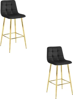 Produktbild von Valora ARCETO Hocker - Schwarzer Samt & goldene Beine x2 | Elegante Sitzgelegenheit aus Samt (2er-Set)