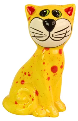 Produktbild von Dekofigur Katze aus Keramik gelb - Keramikfigur Tierfigur Dekoration Deko Figur