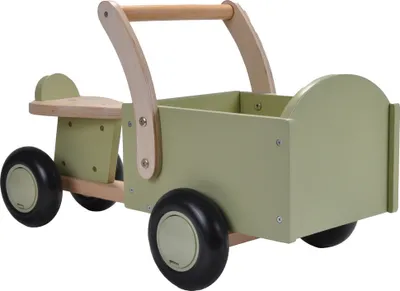 Produktbild von Bandits & Angels Lastenrad Laufrad aus Holz, Retro-Grün, ab 1 Jahr – Für Jungen und Mädchen – Holz-Lastenrad zum Draufsitzen – Grünes Holz-Laufrad – Geräuscharme Räder – Babygeschenk