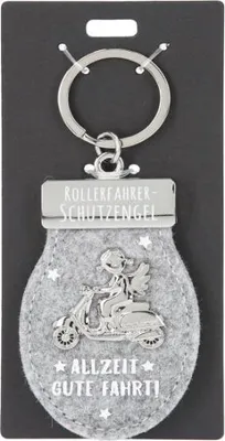 Produktbild von Depesche Schutzengel \Roller-Fahrer\" Schlüsselanhänger aus hellgrauem Filz und Metall, Glücksbringer als kleines Geschenk für die Liebsten unterwegs - ein Stück"