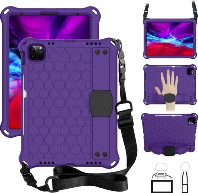 Produktbild von Mobigear HexStrap iPad Air 5 (2022) Hülle Kunststoff,EVA Schaum Backcover + Stifthalter + Schulterträger + Ständer - Lila