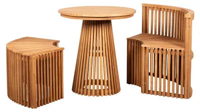 Produktbild von Teak Sitzgarnitur Henfield 3-tlg. mit Rundtisch & 2 Bänken Massivholz