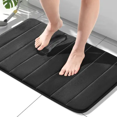 Image de Tapis de bain en mousse à mémoire de forme, antidérapant, 50 x 80 cm, noir, absorbant, lavable