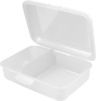 Zdjęcie produktu dla Pudełko na lunch dla dzieci z przegródką - "School-Box" średnie, wyprodukowane w Niemczech i wolne od BPA, solidne pudełko na lunch z zamknięciem na zatrzask do szkoły i wypoczynku - przezroczysto-mleczne