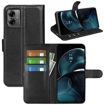 Obrázok produktu pre Pre Motorola Moto G14 Smart Mobile Phone Case Black Leatherette Case Cover Case Book