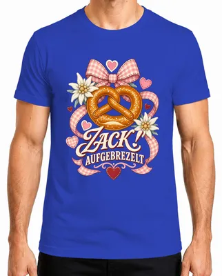 Produktbild von Zack! Aufgebrezelt Brezel Edelweiß Trachtenshirt Lederhose Dirndl Herren T-Shirt, Blau, L