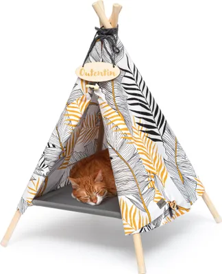 Produktbild von Outentin hundehöhle für kleine hunde und Haustier – Stylish Katzenbett höhle – Modische hundehütte indoor – Katzenzelt und cat house – viele Muster– Hunde und Katzen Tipi- 53x53x70cm - Blätter