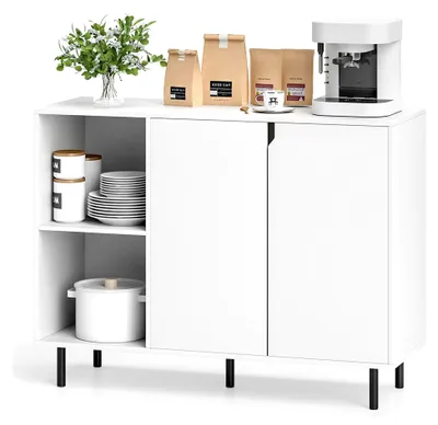 Produktbild von Sideboard für die Küche, Buffetschrank mit 2 Türen und Ablagen, Küchenschrank mit verstellbaren Regalen, Aufbewahrungsschrank für Wohnzimmer und Esszimmer, 106 x 38 x 80 cm, Weiß