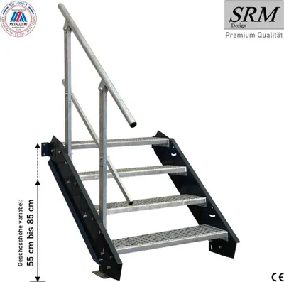 Obrázek produktu pro 4 stupně ocelové schodiště antracit šířka 60 cm výška patra 55 - 85 cm 1x zábradlí