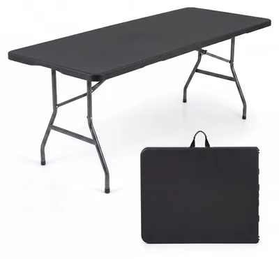 Zdjęcie produktu dla Stół kempingowy składany COSTWAY, 180x74 cm, stół ogrodowy z blatem z HDPE i uchwytem do przenoszenia, składany stół dla 6-8 osób, stół balkonowy, stół imprezowy, kolor czarny