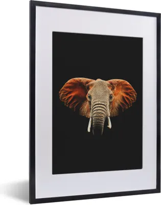 Produktbild von MuchoWow® MuchoWow® Gerahmtes Poster Elefant - Schwarz - Kopf 30x40 cm - Poster mit zchwarzem Bilderrahmen - Wandposter Schlafzimmer