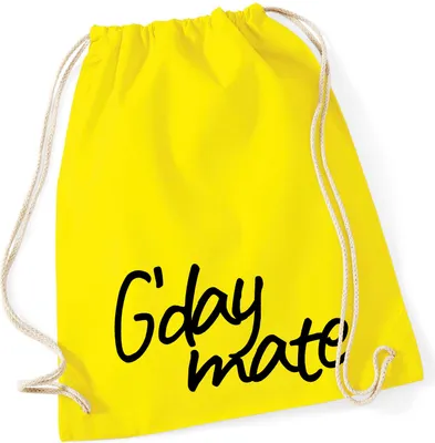 Produktbild von Huuraa Turnbeutel G`day mate Spruch 12 Liter Yellow Baumwolle Rucksack Geschenkidee