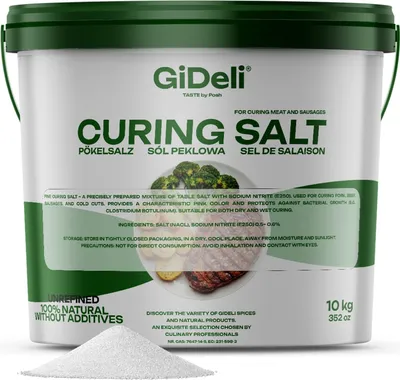 Produktbild von GiDeli Pökelsalz 10 kg im Eimer – Premium Pökelungssalz zur Konservierung von Fleisch geeignet für Wurstherstellung Pökeln und Marinieren (1 x 10kg)