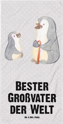 Produktbild von Mr. & Mrs. Panda Handtuch Pinguin Bester Großvater der Welt - Grau Pastell - Geschenk, Geschenkidee, Geburtstag, Enkel, Badehandtuch, Reisehandtuch, Großes, Strandtuch