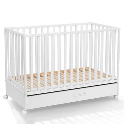 Produktbild von ATB MEBLE Detská Postieľka So Zásuvkou A Matracom, LUX KOLEKCIA, Prístavná Postieľka Pre Bábätká, Detská Postieľka Na Kolieskach, 120x60, Biela