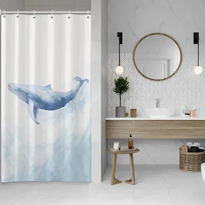 Produktbild von Famanu Duschvorhang 120 x 200 cm - Moderne Kunst, Blauwal, Wasserfest