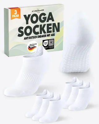 Produktbild von Pilates Yoga Sneaker Socken  Damen Herren ABS-Noppen - 70204T Weiß 43-46 3 Paar