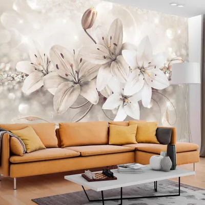 Produktbild von Fototapete selbstklebend Blumen 343x256 cm Tapete Wandtapete Wandbilder Klebefolie Dekofolie Tapetenfolie Wand Dekoration Wohnzimmer - Lilien Design Abstrakt b-A-0285-a-b