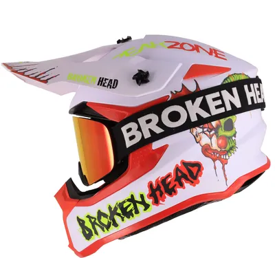 Produktbild von Broken Head Crosshelm FreakZone Weiss-Rot + MX-Brille Struggler Rot : L (59-60 cm) Größe: L (59-60 cm)