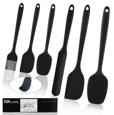 Produktbild von Teigschaber-Set, Spatel, Küchenspatel, lebensmittelecht, hitzebeständig, antihaftbeschichtet, BPA-frei, spülmaschinenfest, 6-teilig, schwarz